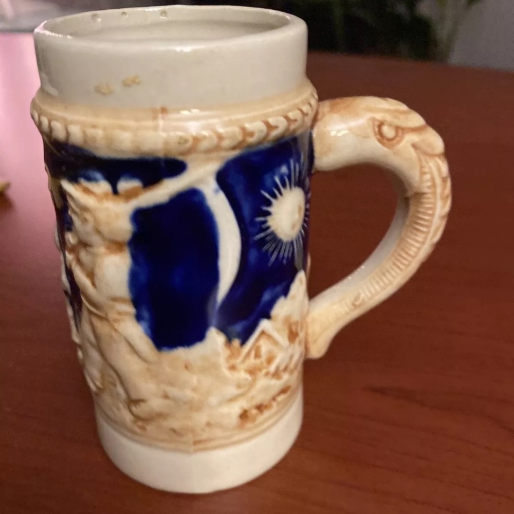 Miniature Beer Stein Raised Relief 4" Tall Ceramic Made in Occupied Japan